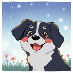 A Studio Ghibli-style illustration of a happy and content dog