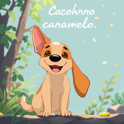 A Studio Ghibli-style illustration of a 'cachorro caramelo,' a beloved street dog from Brazil