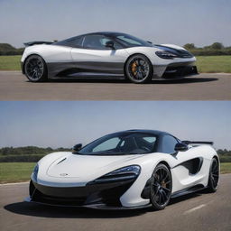 A sleek high-performance car that fuses the aerodynamics of a McLaren with the luxurious elegance and precision engineering of a Mercedes-Benz.