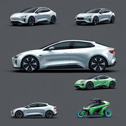 Create a set of images showcasing an electric vehicle (EV)