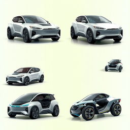 Create a set of images showcasing an electric vehicle (EV)