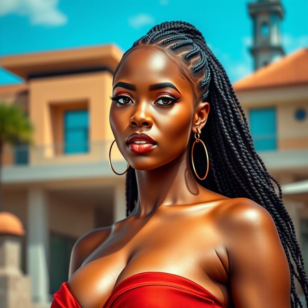 A very sexy and attractive African woman with big boobs, captured in a realistic portrait