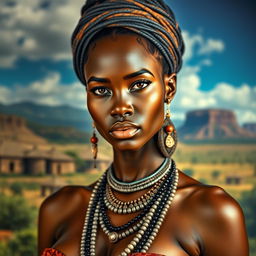 A very sexy and attractive African tribal woman with big boobs, captured in a realistic portrait