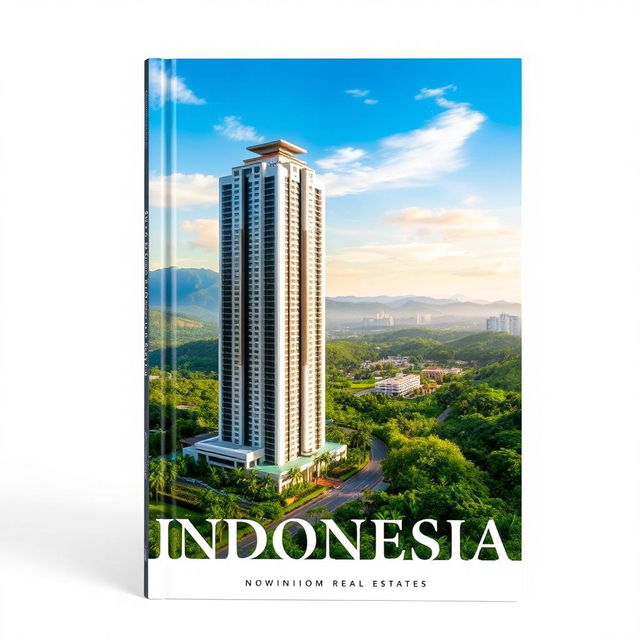 A professional book cover design featuring a high-rise building in Indonesia