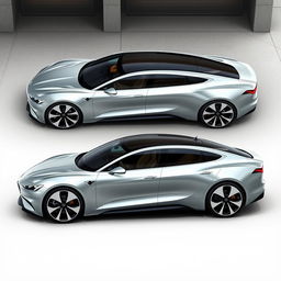 Create a concept image of a luxury electric vehicle (EV) 4-door sedan, showcasing the car from all angles