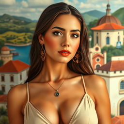 A very sexy and attractive Portuguese woman with big boobs, captured in a realistic portrait