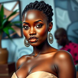 A very sexy and attractive South Sudanese woman with big boobs, captured in a realistic portrait