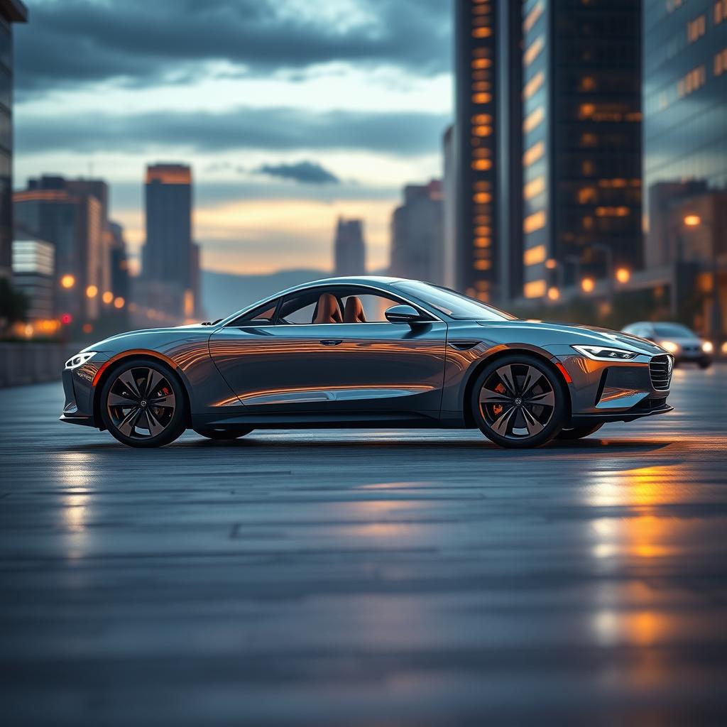 Create a hyper-realistic concept image of a luxury electric vehicle (EV) 4-door sedan, showcasing the car from all angles in ultra-detailed 8K resolution