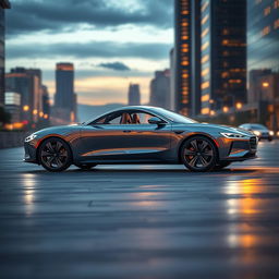 Create a hyper-realistic concept image of a luxury electric vehicle (EV) 4-door sedan, showcasing the car from all angles in ultra-detailed 8K resolution