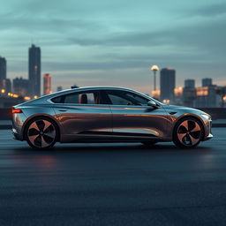 Create a hyper-realistic concept image of a luxury electric vehicle (EV) 4-door sedan, showcasing the car from all angles in ultra-detailed 8K resolution