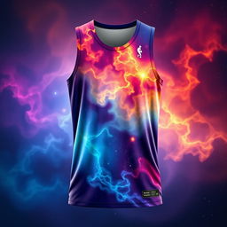 A basketball jersey designed with a nebula pattern