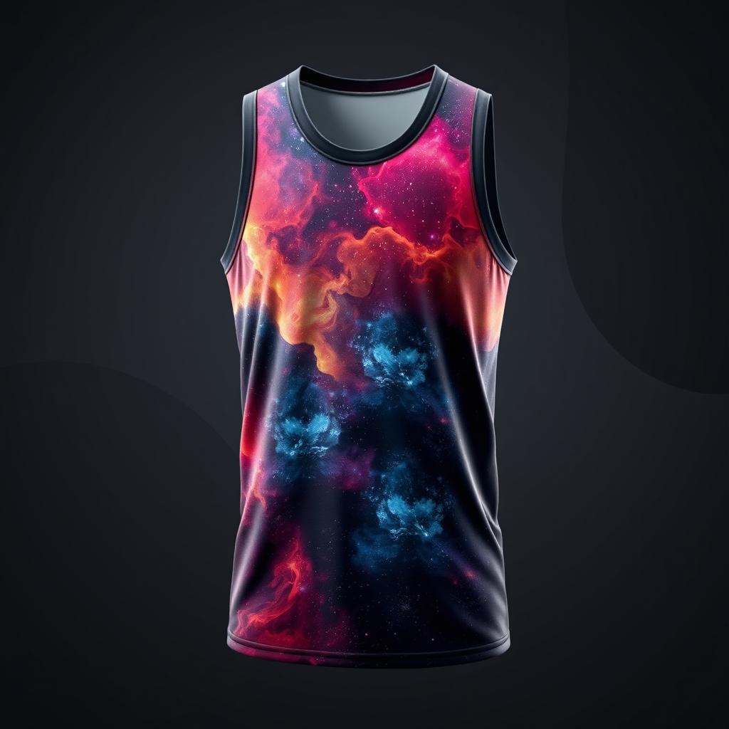 A basketball jersey designed with a nebula pattern