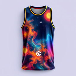 A basketball jersey designed with a nebula pattern