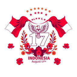 Create a unique and creative T-shirt design celebrating Indonesia's Independence Day on August 17th