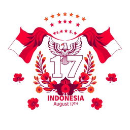 Create a unique and creative T-shirt design celebrating Indonesia's Independence Day on August 17th