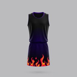 A basketball jersey design featuring a black base color with a gradient transitioning to purple