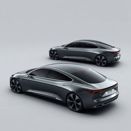 Create a hyper-realistic concept image of a luxury electric vehicle (EV) 4-door sedan, showcasing the car from all angles in ultra-detailed 8K resolution