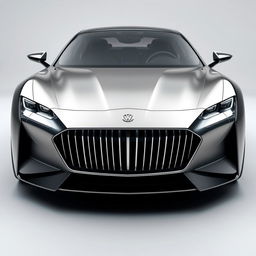 Design a unique and hyper-realistic front view of a luxury car that does not duplicate any existing car models