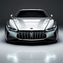 Design a unique and hyper-realistic front view of a luxury car that does not duplicate any existing car models