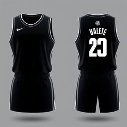 Create a design for a dark-colored basketball jersey, showing both the front and back views