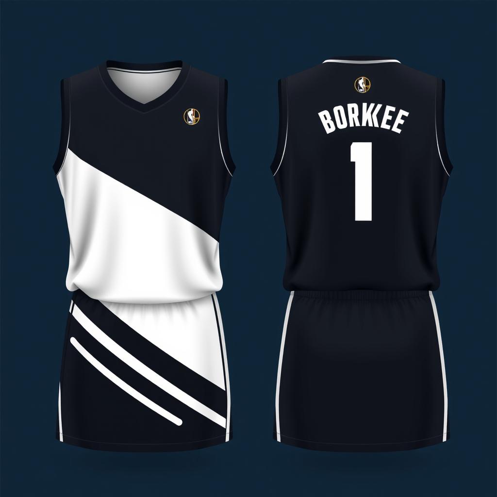 Create a design for a dark-colored basketball jersey, showing both the front and back views