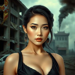 A very sexy and attractive North Korean woman with big boobs, captured in a realistic portrait