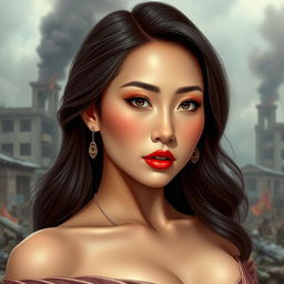 A very sexy and attractive North Korean woman with big boobs, captured in a realistic portrait