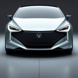 Design a unique and hyper-realistic front view of an electric vehicle (EV) that does not duplicate any existing car models