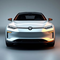 Design a unique and hyper-realistic front view of an electric vehicle (EV) that does not duplicate any existing car models