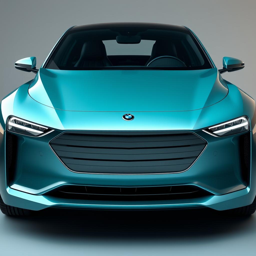 Design a unique and hyper-realistic front view of an electric vehicle (EV) that does not duplicate any existing car models