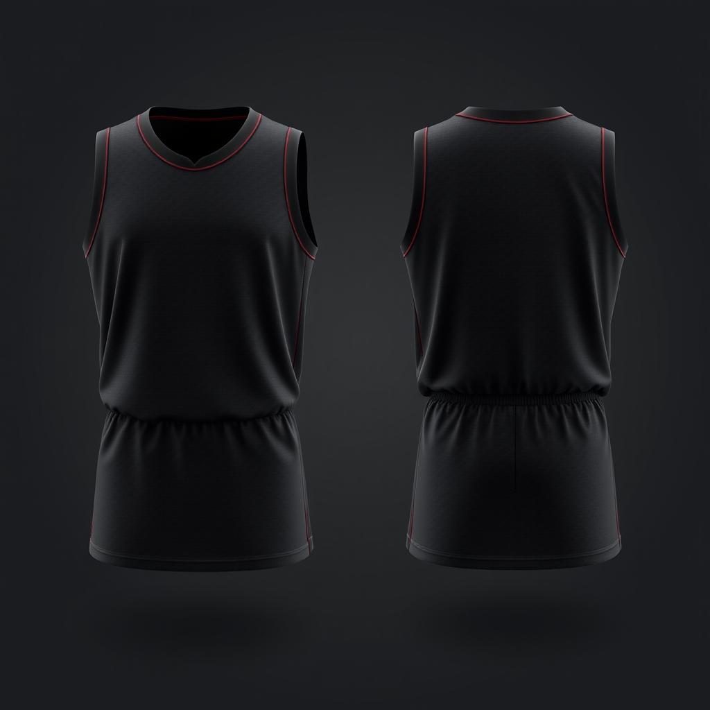 Design a dark-colored basketball jersey with a simple pattern, showcasing both the front and back views