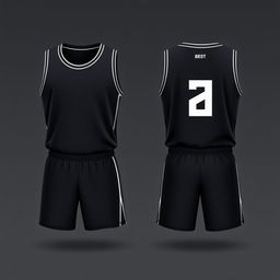 Design a dark-colored basketball jersey with a simple pattern, showcasing both the front and back views