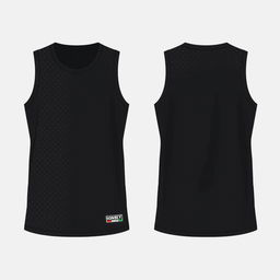 Design a dark-colored basketball jersey with a simple pattern, showcasing both the front and back views