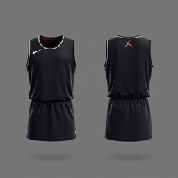 Design a dark-colored basketball jersey with a simple pattern, showcasing both the front and back views