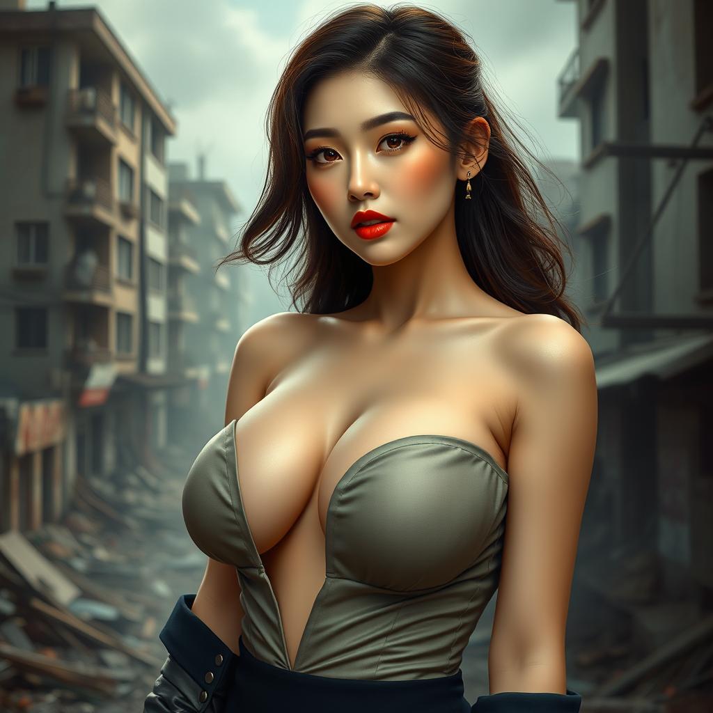 A very sexy and attractive Korean woman with big boobs, captured in a realistic portrait