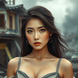 A very sexy and attractive Korean woman with big boobs, captured in a realistic portrait