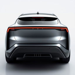 Design a unique and hyper-realistic rear view of an electric vehicle (EV) that does not duplicate any existing car models