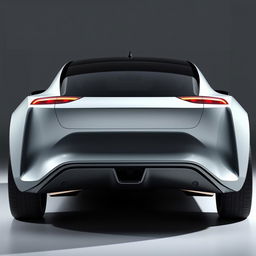 Design a unique and hyper-realistic rear view of an electric vehicle (EV) that does not duplicate any existing car models