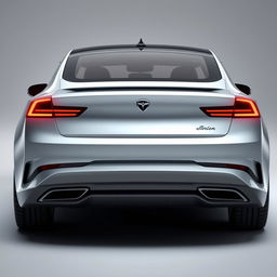 Design a unique and hyper-realistic rear view of an electric sedan that does not duplicate any existing car models