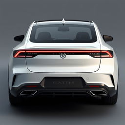 Design a unique and hyper-realistic rear view of an electric sedan that does not duplicate any existing car models