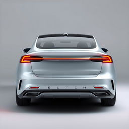 Design a unique and hyper-realistic rear view of an electric sedan that does not duplicate any existing car models