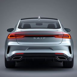 Design a unique and hyper-realistic rear view of an electric sedan that does not duplicate any existing car models