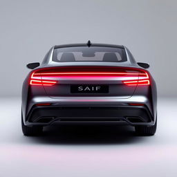 Design a unique and hyper-realistic rear view of an electric sedan that does not duplicate any existing car models