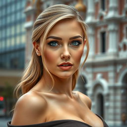 A very sexy and attractive Russian woman with big boobs, captured in a realistic portrait