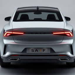 Design a unique and hyper-realistic rear view of an electric sedan named 'SAIF' that does not duplicate any existing car models
