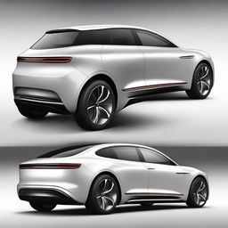 Design a unique and hyper-realistic rear view of an electric sedan named 'SAIF' that does not duplicate any existing car models