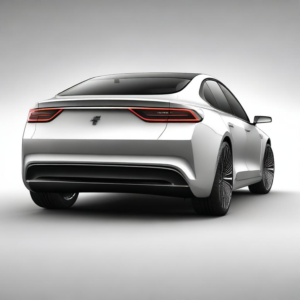 Design a unique and hyper-realistic rear view of an electric sedan named 'SAIF' that does not duplicate any existing car models