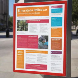 Design a public information poster with attention-catching colors, and clear, easily readable text that conveys important information.