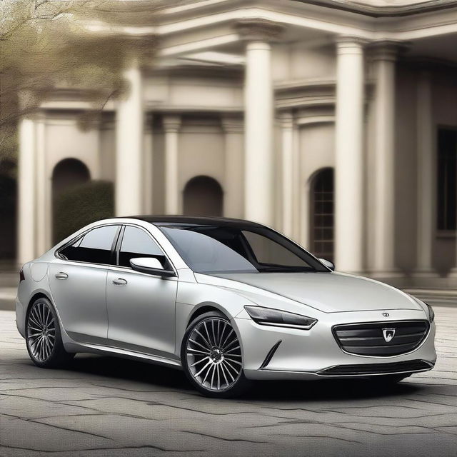 Create a hyper-realistic and elegant design for a unique front electrical sedan vehicle