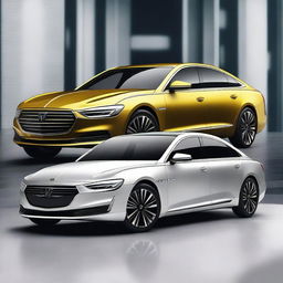 Create a hyper-realistic and elegant design for a unique front electrical sedan vehicle